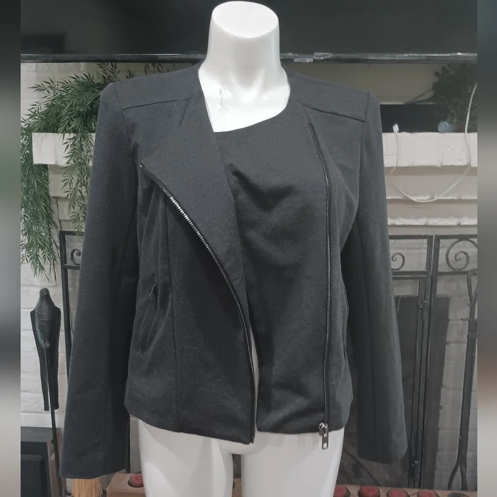 Catherine Malandrino Gray Asymmetrical Zip Moto Jacket Size XL Runway Style Knit - Picture 3 of 14